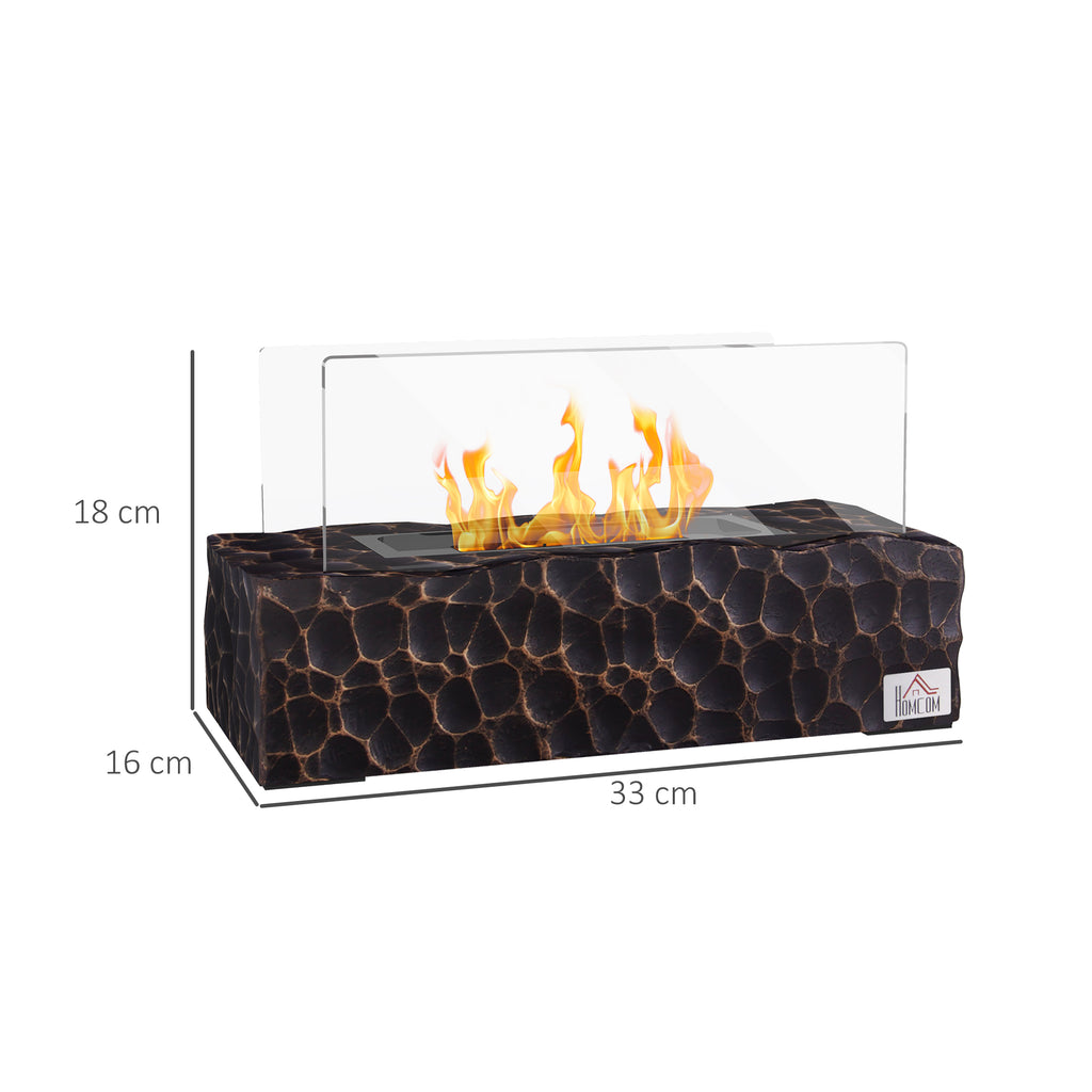 Tabletop Bioethanol Fireplace with 1.15L Burner and Glass Panel, 33x16x18cm, Black