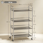 4-Tier Utility Cart with 2 Adjustable Shelves and Raised Edges, Stainless Steel, 60x35x100 cm