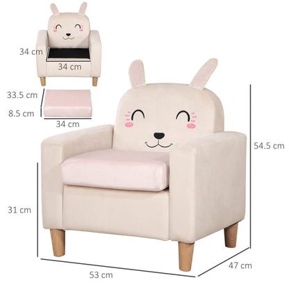 HOMCOM Children's Armchair with Rabbit Design and Wooden Legs, 53x47x54.5 cm, Cream