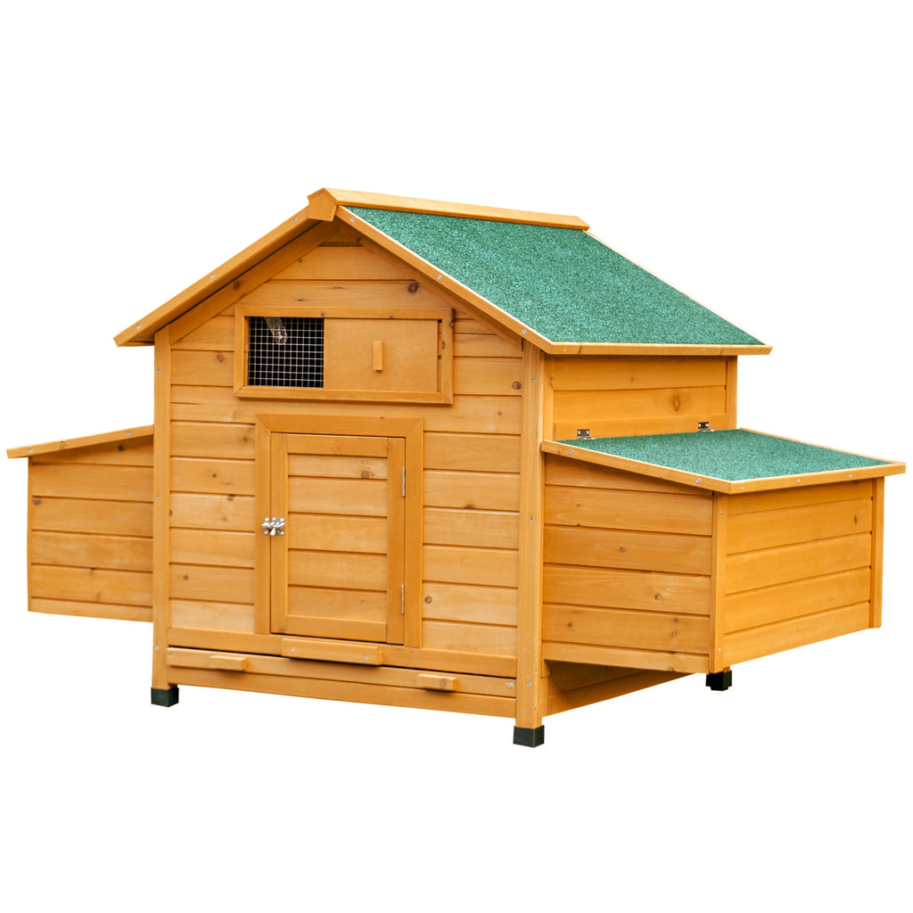Chicken Coop Laying Cage for Garden Chickens with 2 Drawers, Nest and Waterproof Outdoor Roof in Wood, 150x100x96.5 cm - Borge' Group Limited