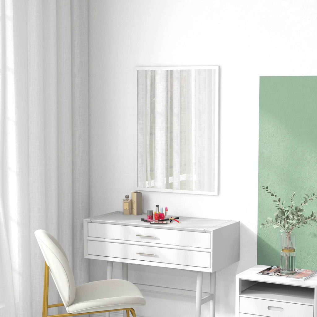 HOMCOM Rectangular Wall Mirror with Hooks, Glass and MDF, 60x80 cm, White
