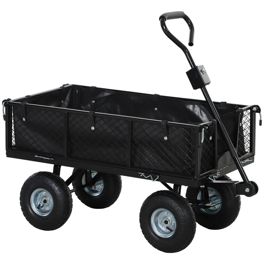 114L Steel Garden Cart with Storage Bag and Removable Walls, 105x51x54 cm, Black