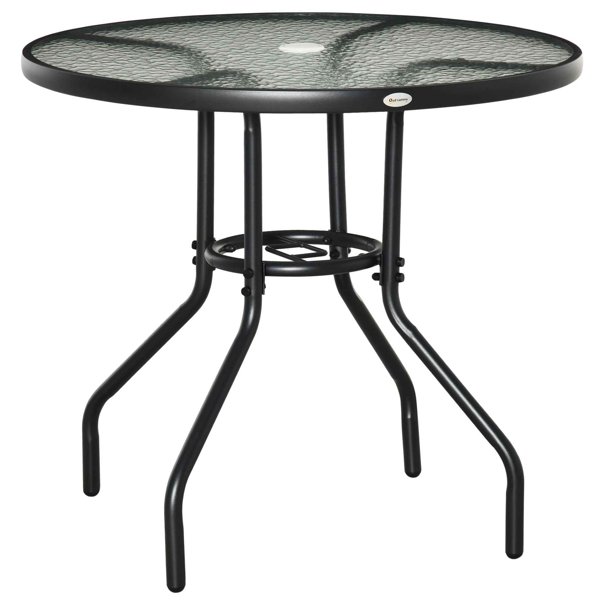 Outsunny Garden Table Round Coffee Table with Hole, 80cm, Black
