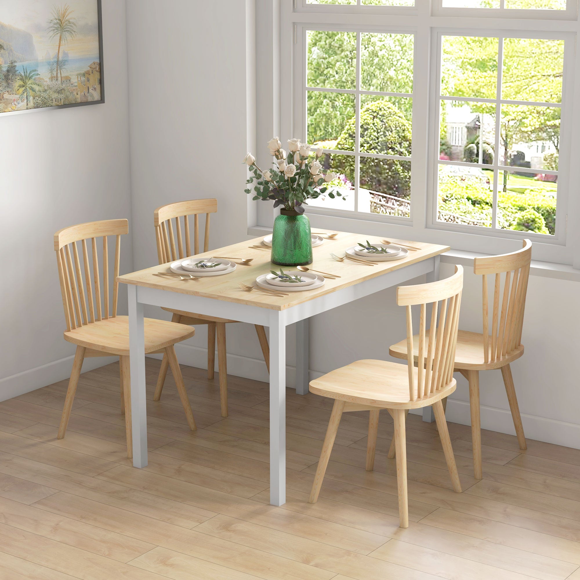 HOMCOM 4-seater dining table with non-slip feet, in pine wood, 120x75x75 cm - Borgè