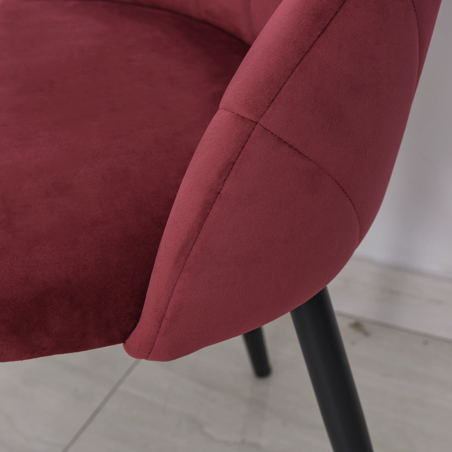 Set of 2 Nordic Ergonomic Dining Chairs, Metal and Velvet Kitchen and Living Room Chairs, Dark Red, 52x54x79 cm