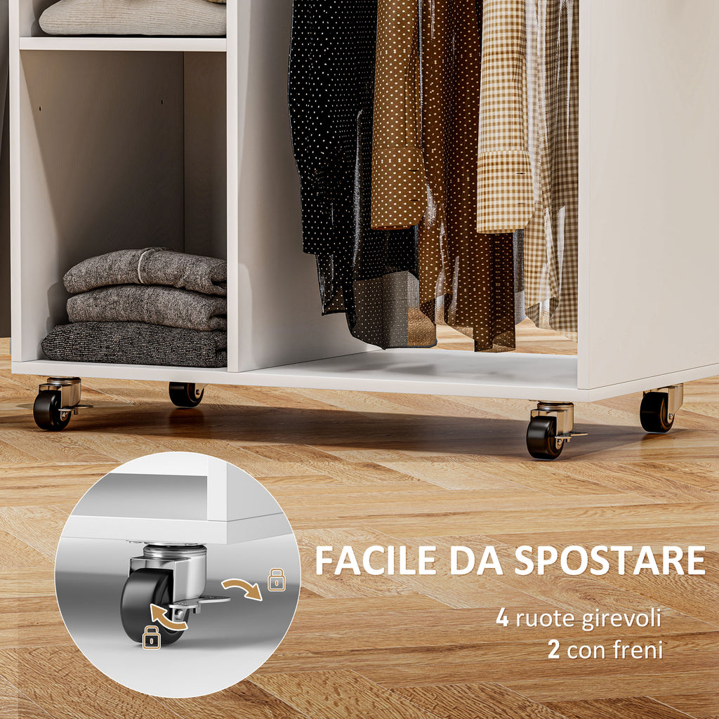 Mobile Ironing Board with Wheels and Iron Holder, Clothes Bar, Drawer and Shelves, 125x43.5x112cm, White