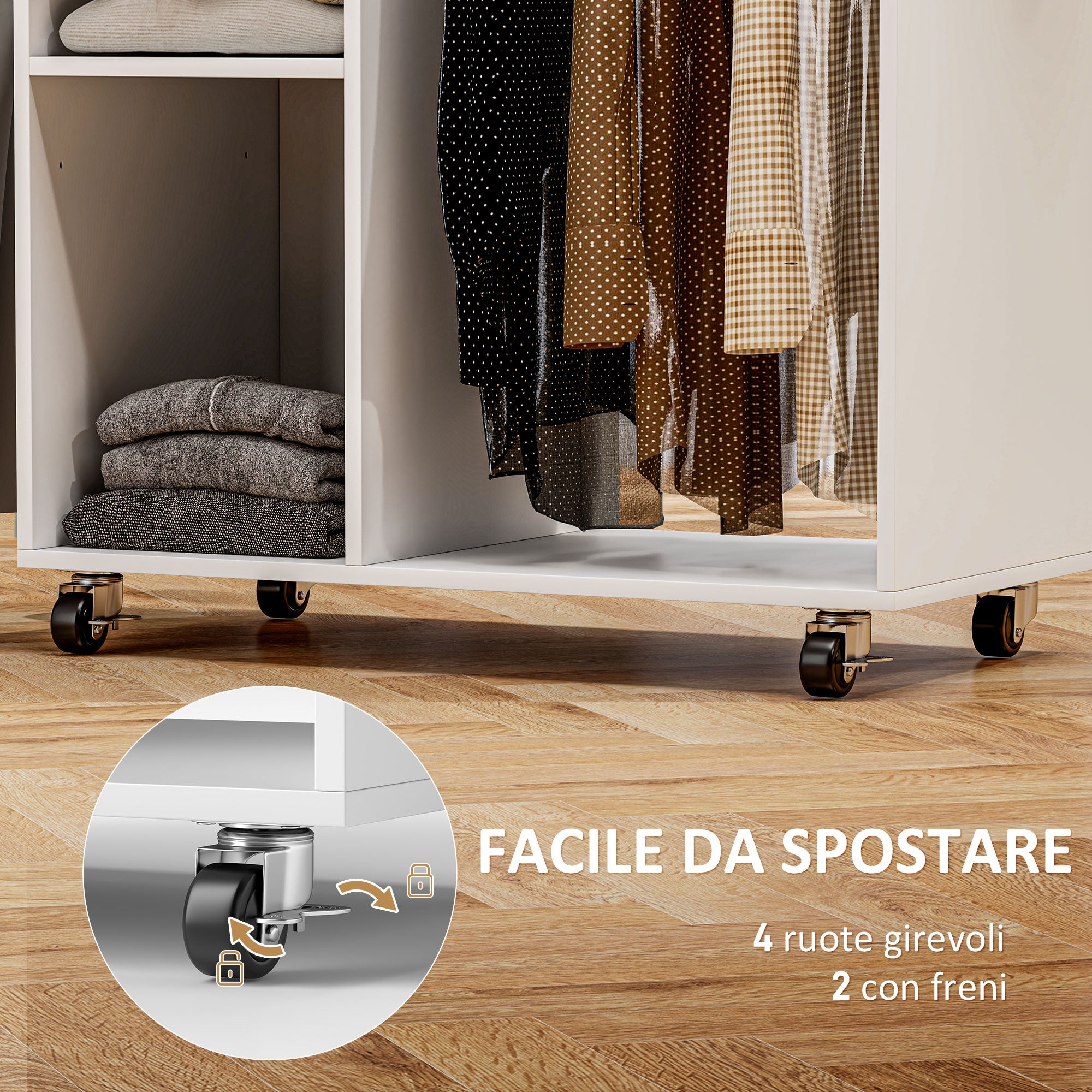 Mobile Ironing Board with Wheels and Iron Holder, Clothes Bar, Drawer and Shelves, 125x43.5x112cm, White
