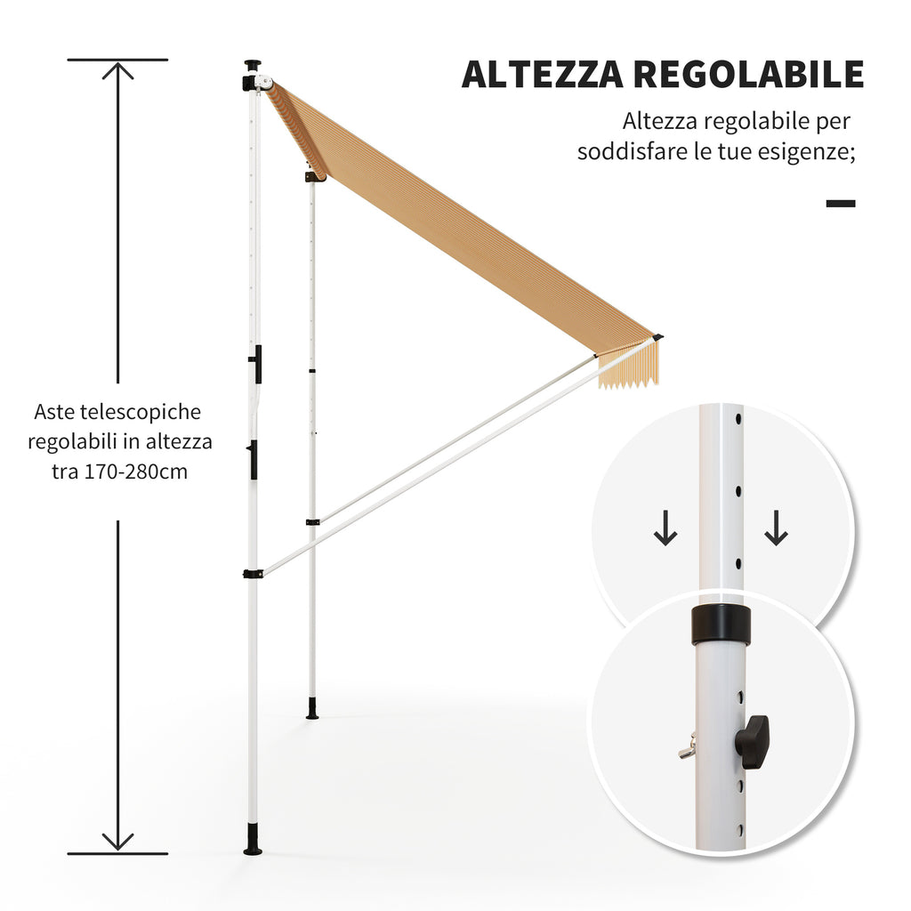 Outsunny 3x1.5m Arm Awning with Crank and Telescopic Structure, Orange and White