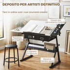 Adjustable Drafting Table, Writing Desk and Stool for Drawing and Working, White