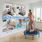 Fitness Trampoline Ø145 cm with 5-Position Adjustable Handlebar, 36 Bungee Springs and 150 kg Capacity, Blue