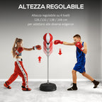 Height-Adjustable Floor Punching Ball with Gloves and Fillable Base, 43x43x126-144 cm, Red and White