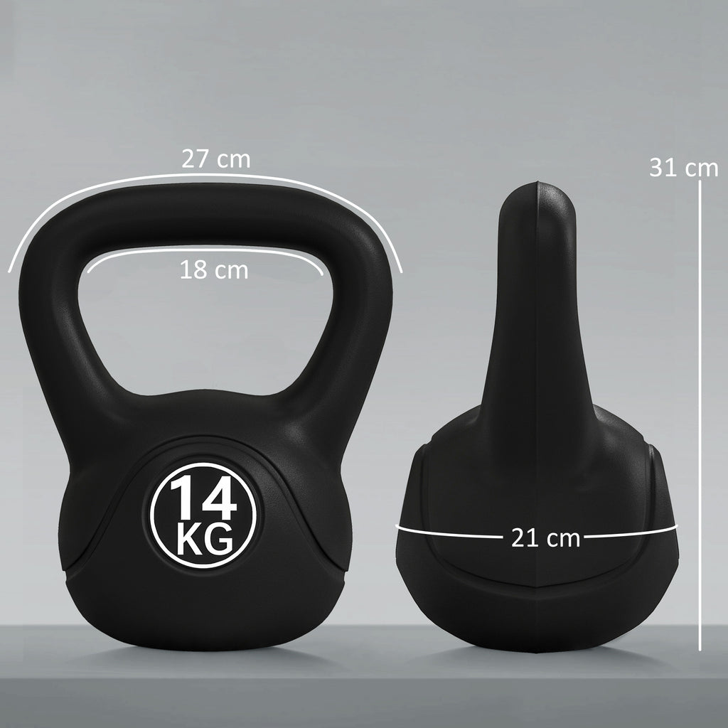 HOMCOM 14kg Plastic and Sand Kettlebell with Flat Base and Handle, Black