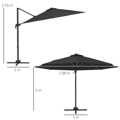 Outsunny Outdoor Umbrella with LED Lights and Adjustable Angle, in Aluminum and Polyester Ø3x2.5 m, Gray