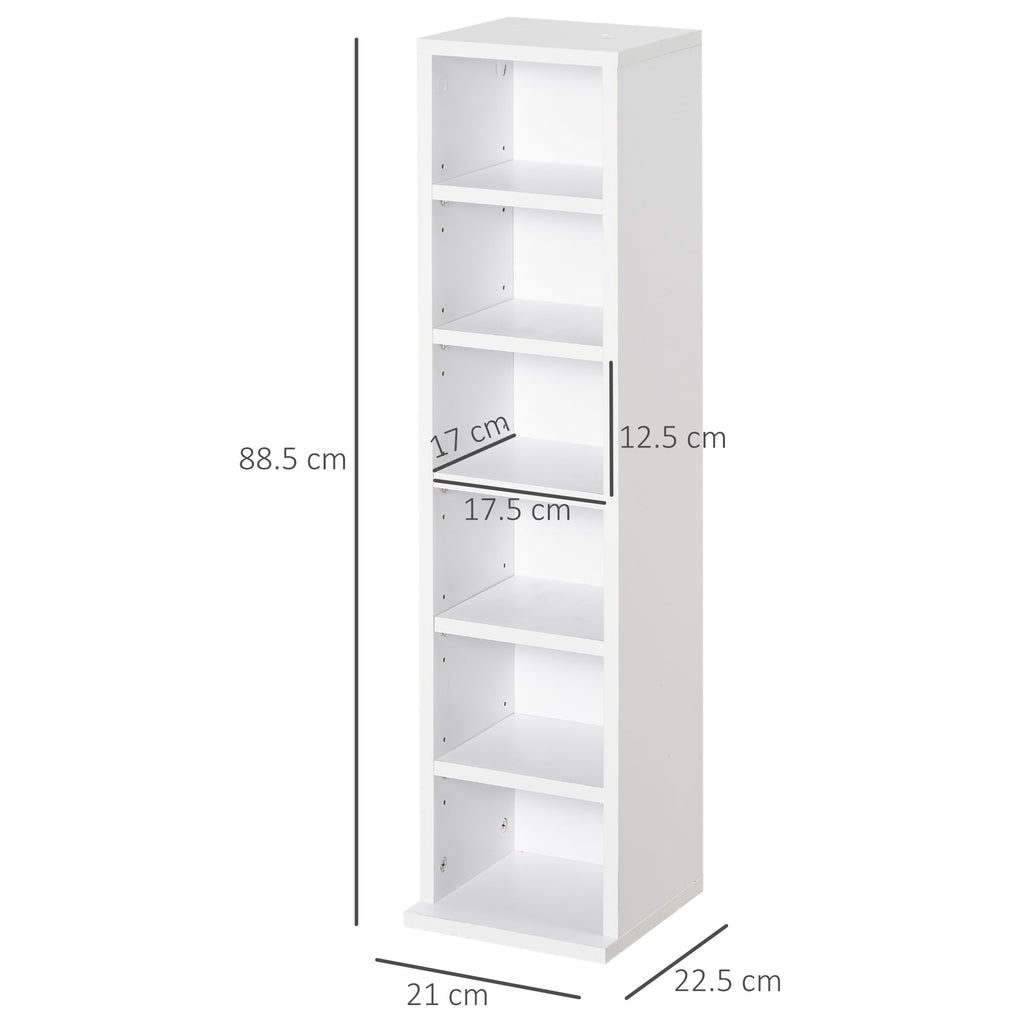 Set of 2 Bookcases CD and DVD Storage Shelf with 12 Shelves for 204 CDs, Wooden, 21x22.5x88.5 cm, White