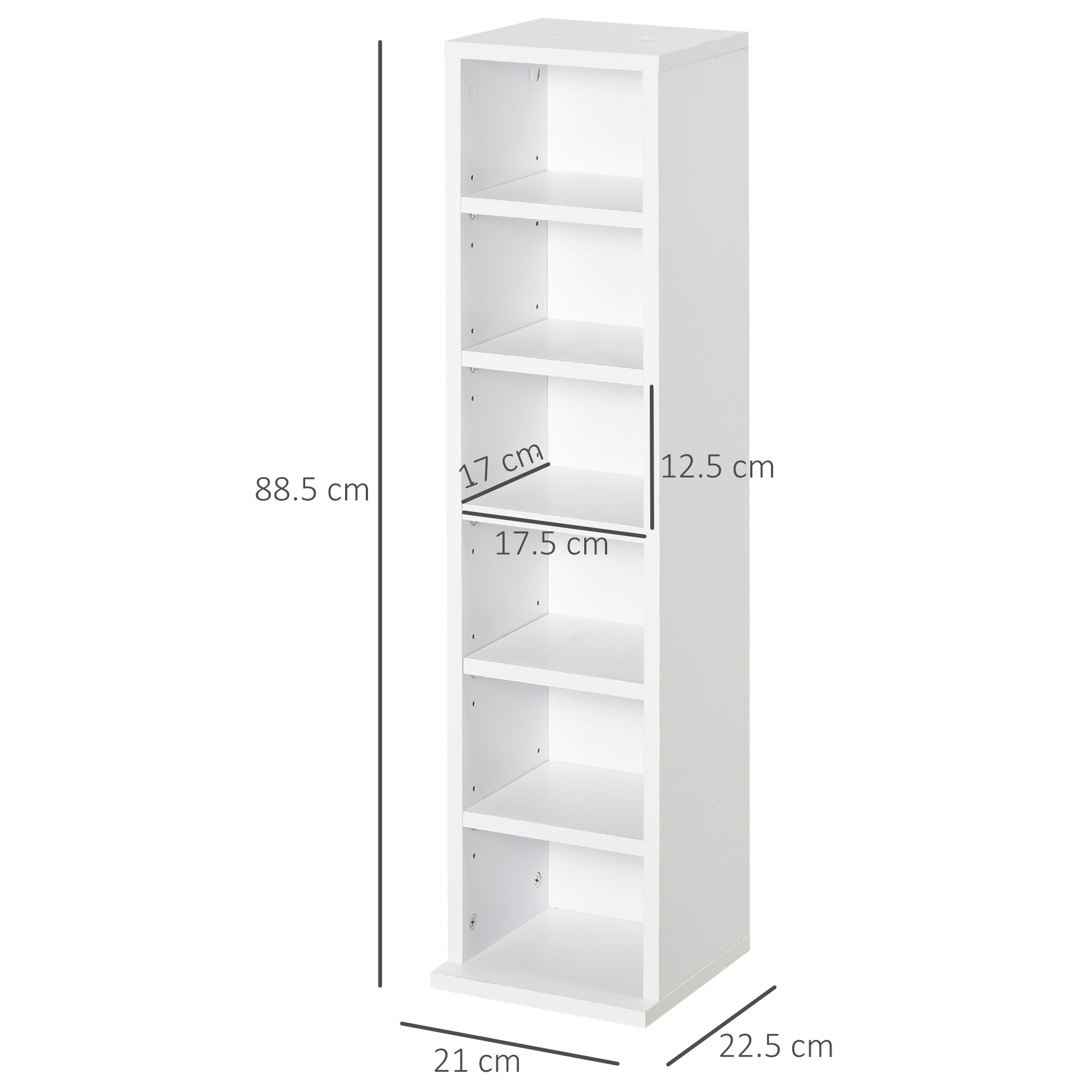 Set of 2 Bookcases CD and DVD Storage Shelf with 12 Shelves for 204 CDs, Wooden, 21x22.5x88.5 cm, White