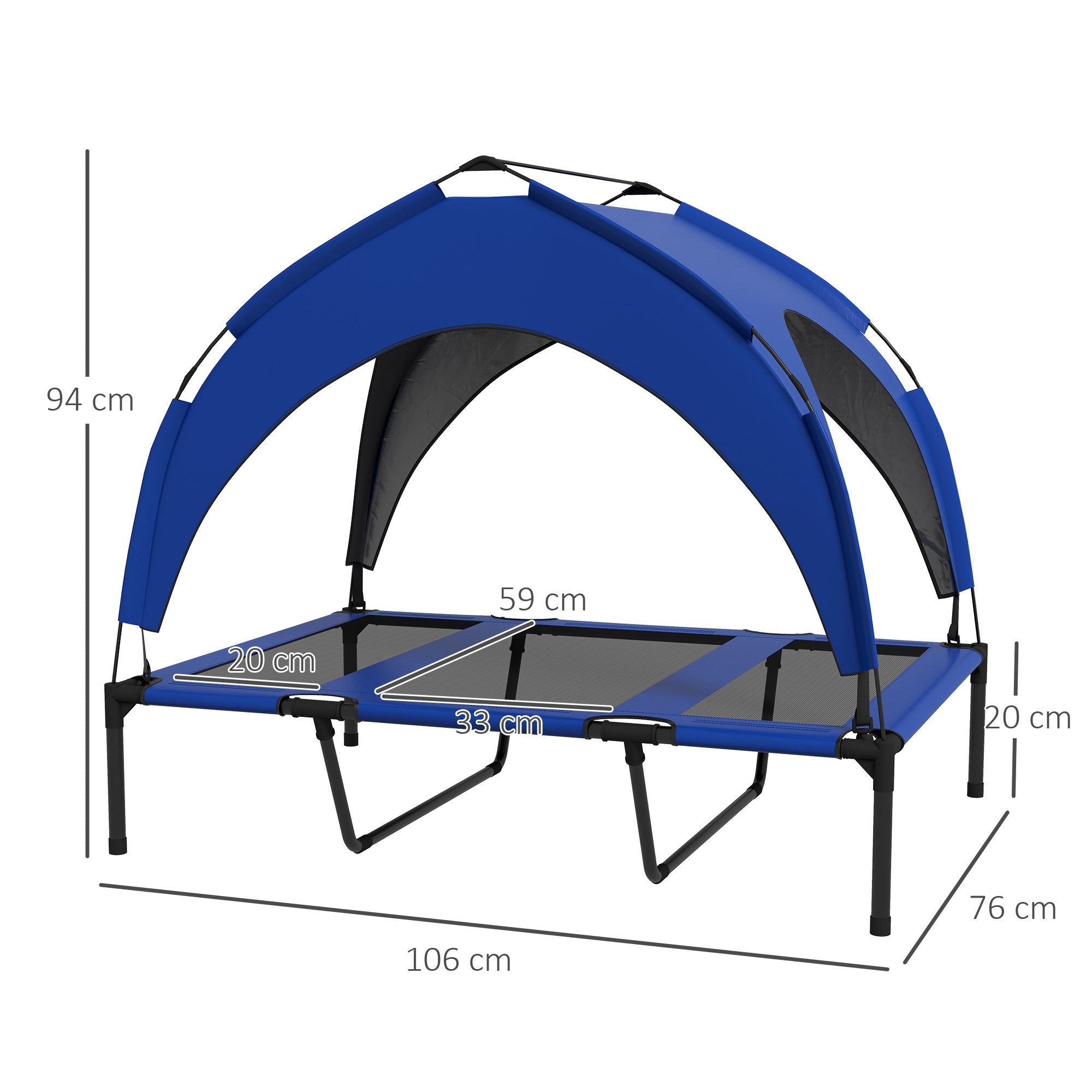 Large Dog Kennel with Protective Roof, in Steel and Polyester, 106x76x94 cm, Dark Blue - Borgè