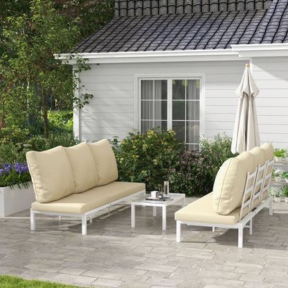 Set of 2 Sun Loungers with Adjustable Backrest and Glass Garden Table, Beige - Borgè