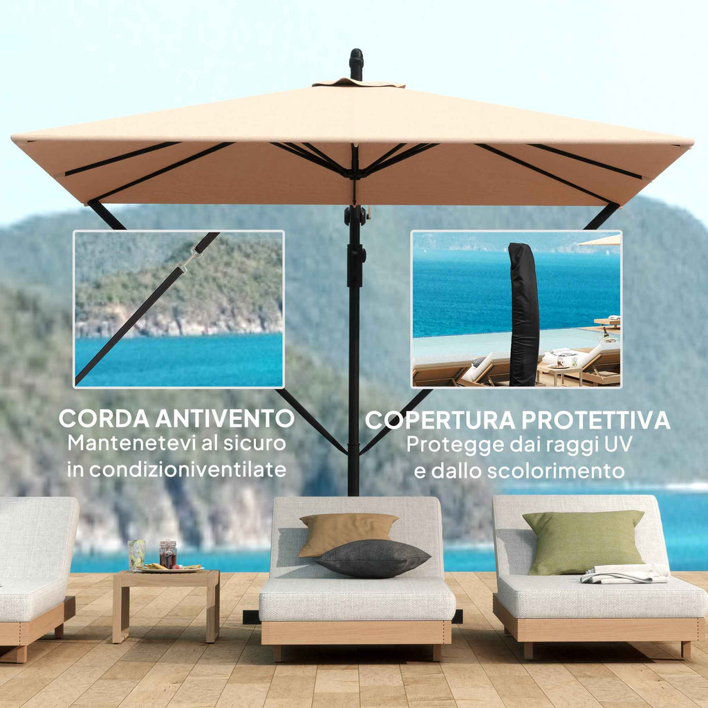 Outsunny 2.5x2.5 m Off-Center Umbrella with Cross Base and Crank Handle, Metal and Polyester, Khaki