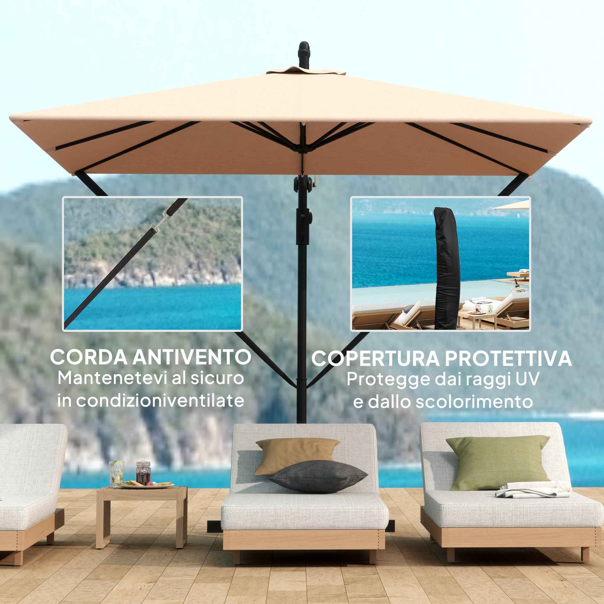 Outsunny 2.5x2.5 m Off-Center Umbrella with Cross Base and Crank Handle, Metal and Polyester, Khaki