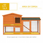PawHut 2-Storey Outdoor Hutch in Fir Wood and Metal Wire, 150x45x85 cm, Orange - Borgè