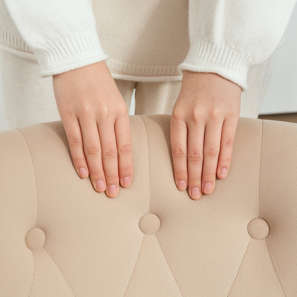 Velvet Lounge Chair with Padded and Quilted Seat with Buttons, 60x66x79 cm, Beige