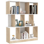 Modern Wooden Wall Bookcase, 8-Tier Bookshelf for Living Room and Bedroom, Oak and White