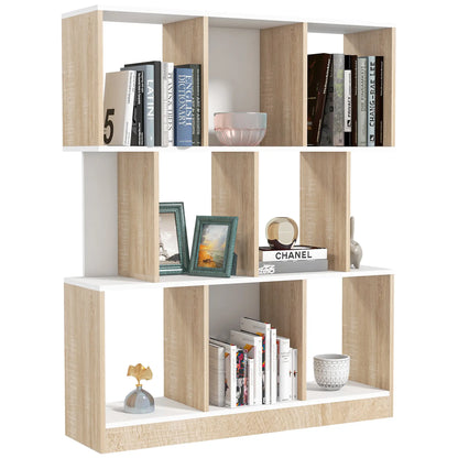 Modern Wooden Wall Bookcase, 8-Tier Bookshelf for Living Room and Bedroom, Oak and White