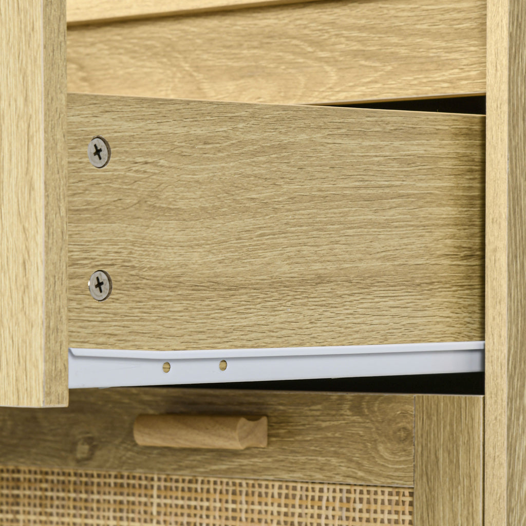 4 Drawer Chest of Drawers Boho Style Wood and Rattan, 90x45x108.5cm, Oak