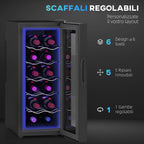 12 Bottle Refrigerator Cooler with Dual Temperature Control, Adjustable Shelves and Lights, Black