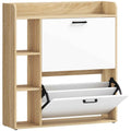 HOMCOM Slim Shoe Rack with 2 Tilting Drawers and 3 Open Compartments, Capacity 15 Shoes, 83x24x90.5 cm, Wood and White Color