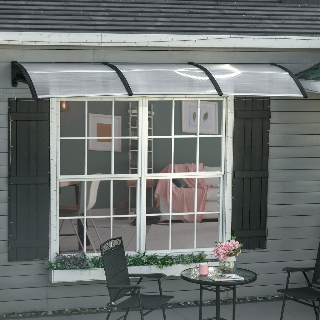 Outsunny Canopy in Polycarbonate and Aluminum for Balconies, Windows and Doors, 303x96x27 cm, Black and Transparent - Borgè