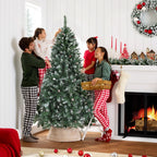 180cm Tall Snow-Covered Christmas Tree with 910 Branches and Pine Cones, Foldable Metal Base, Green