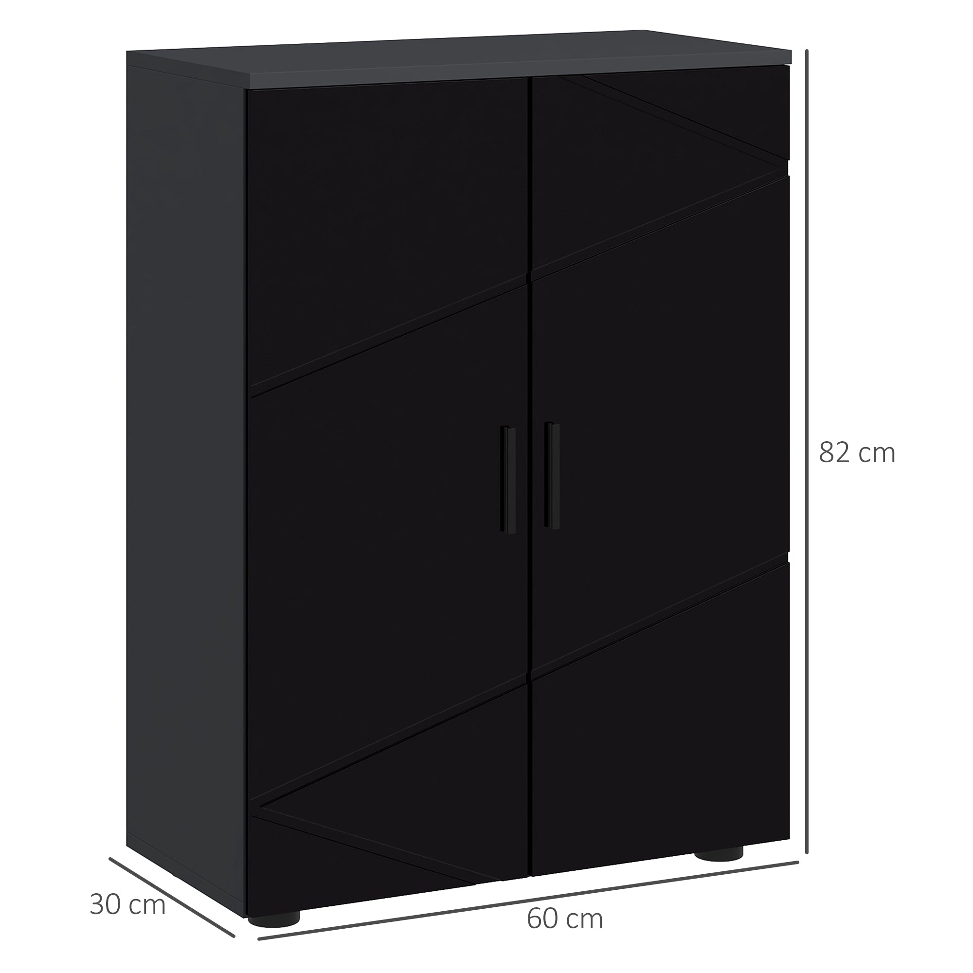 Kleankin Bathroom Cabinet 2 Wooden Doors with 3 shelves and cushioned closure, 60x30x82cm, black - Borgè