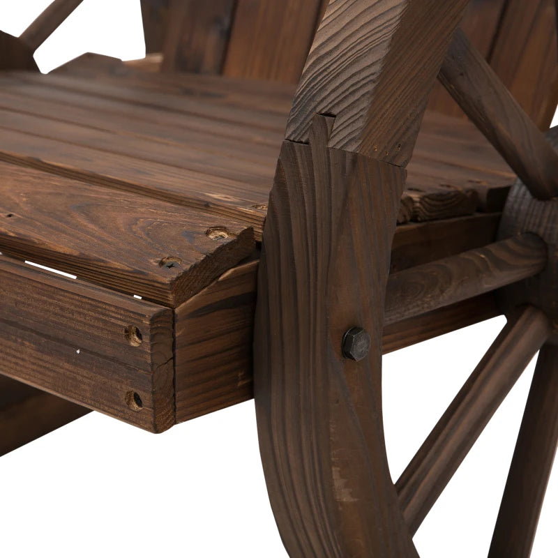 Adirondack Rocking Chair, Rustic Design with 2 Wheels, Burnt Spruce Wood, 88x68x92cm - Borge' Group Limited