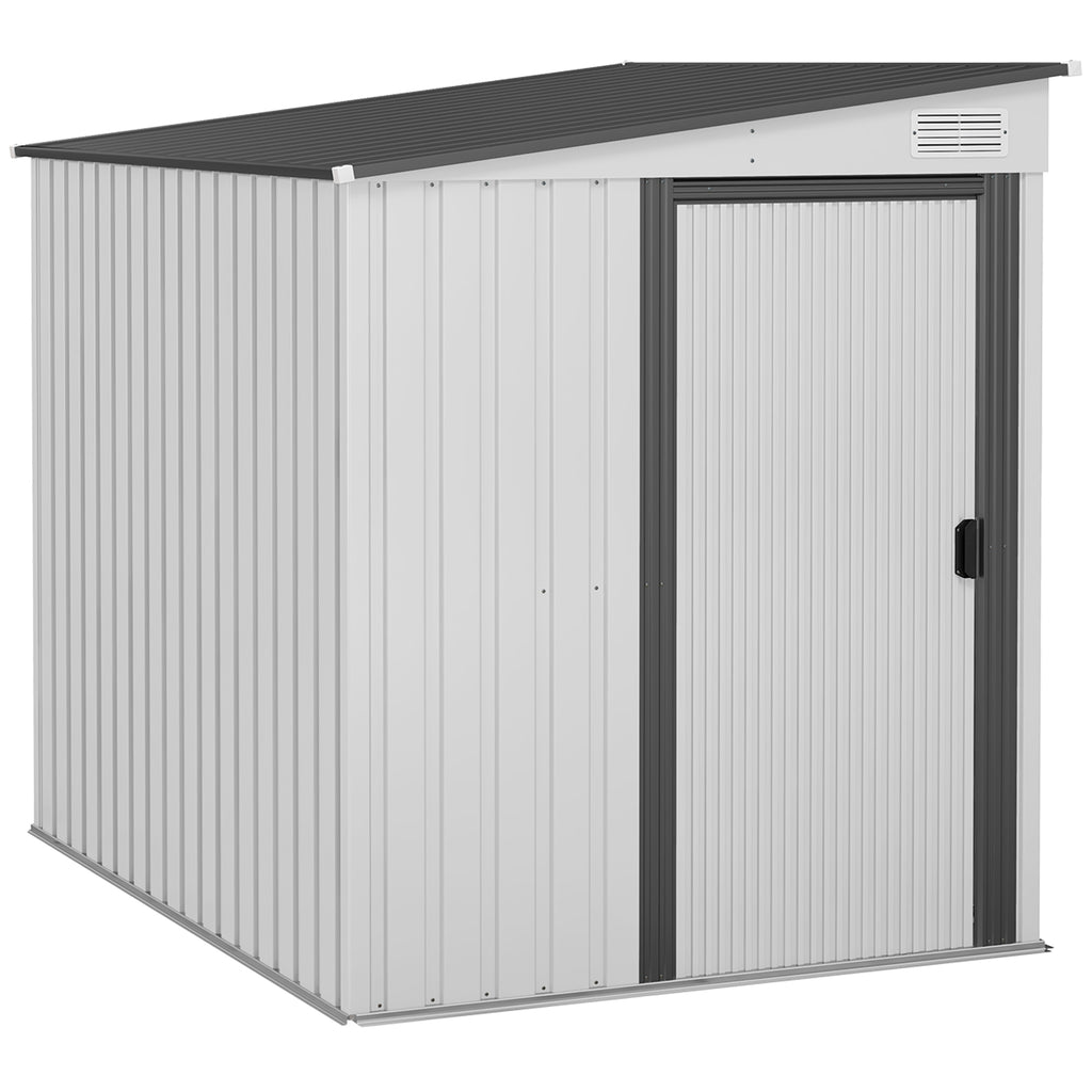 Metal Tool Shed 1.5x2m with Base, Sliding Door and Sloping Roof, White