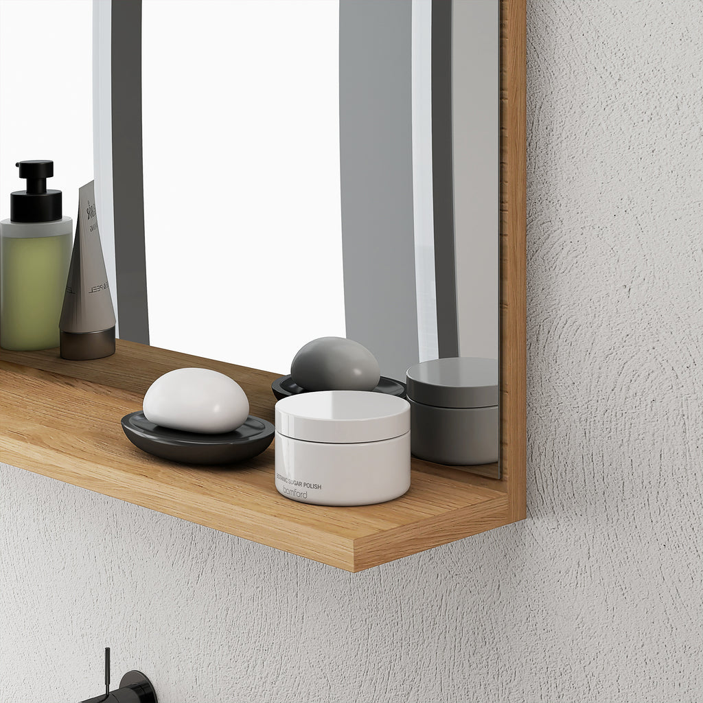 Wall Mounted Bathroom Mirror with Shelf, Modern and Multipurpose Design, 60x12x40 cm, Wood