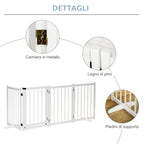 Folding Dog Gate for Small/Medium Dogs with Lock, Wooden, 237.5 x 36 x 80 cm - White