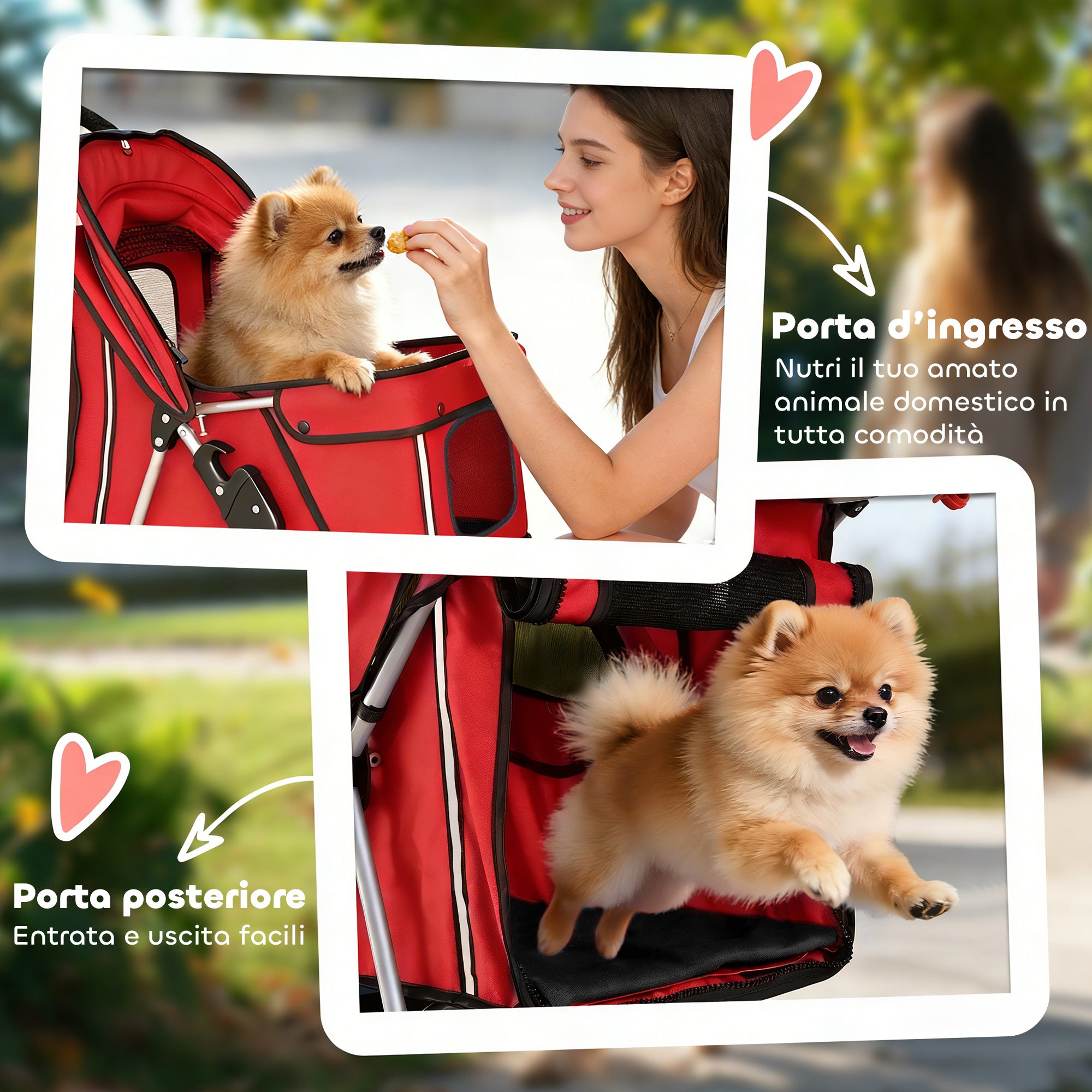 PawHut Folding Dog Stroller with Reflectors, Swivel Wheels, Brakes, and Washable Cushion, Red