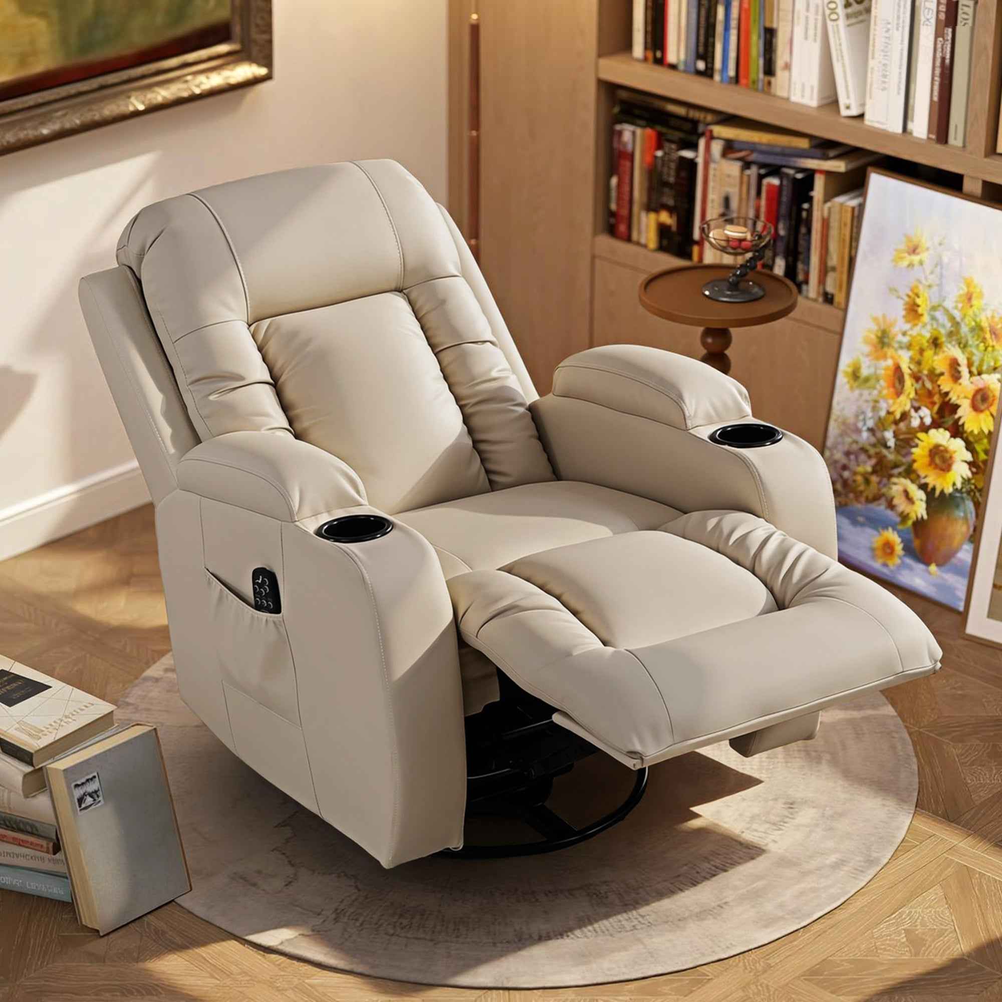 HOMCOM Heated Massage Recliner, 8 Massage Points and 3 Modes with Remote Control, PU Leather, Cream