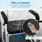 Wheelchair with Waterproof Toilet 4 in 1 with Folding Footrest, in Aluminum and Plastic, Black