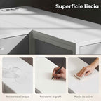 Corner Desk with 6 Drawers, Side Hook and Integrated Sockets, Wood and Steel, 126x48x80 cm, White