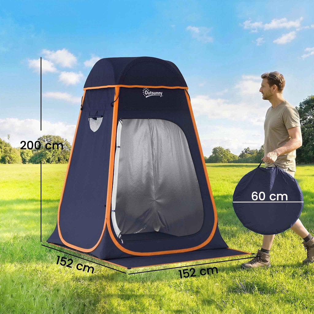 Outsunny Waterproof Pop-Up Shower Tent with Removable Roof, 190T Polyester and Steel, 152x152x200 cm, Dark Blue