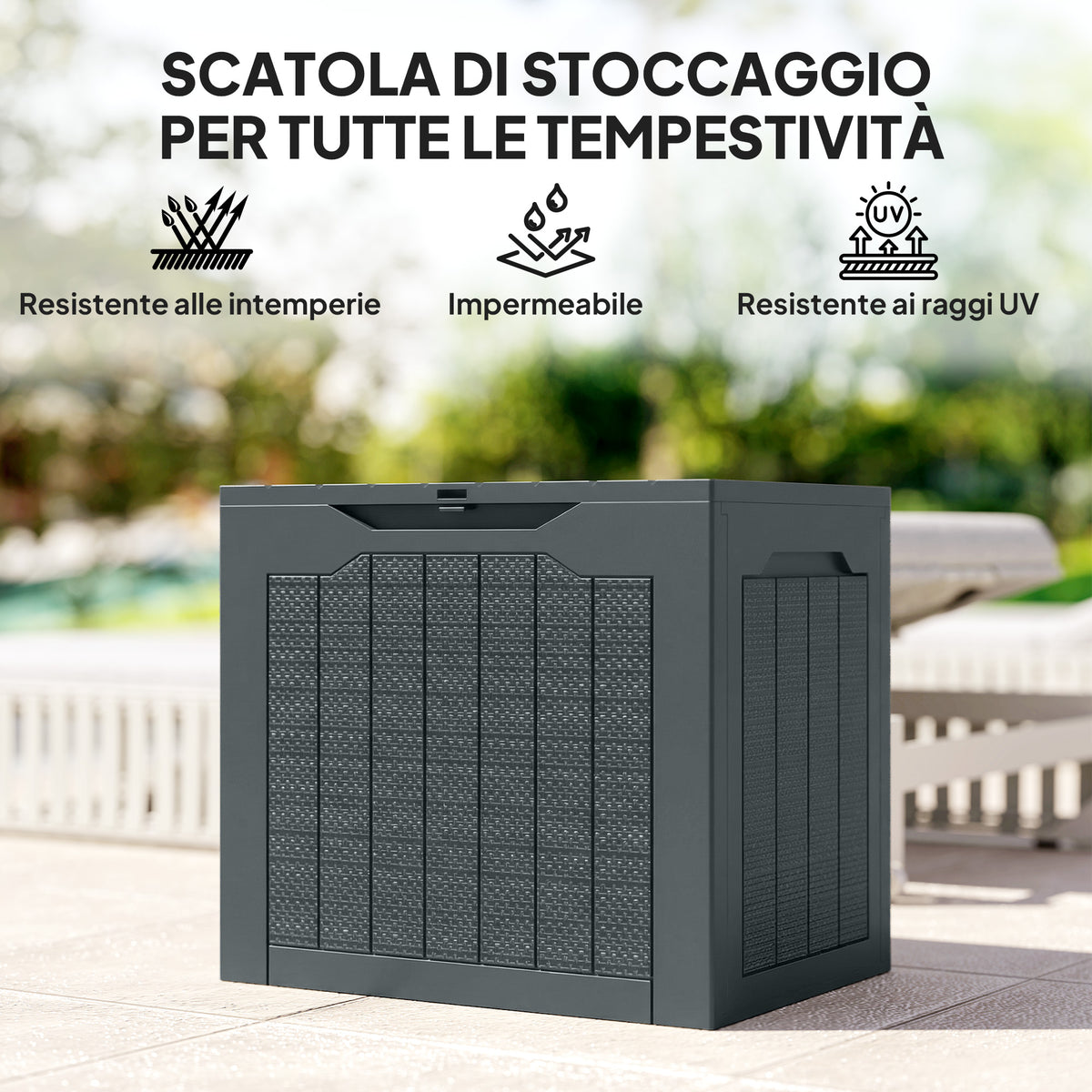 Outsunny Garden Storage Chest with Handles, Waterproof Tool Container, 56x41x50 cm, Dark Grey