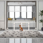 PawHut Folding Dog Gate with 4 Panels and Triangular Feet, 280x70 cm, White
