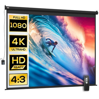 Projector Screen 120" 4:3 Format Adjustable with Remote Control, 244x183cm, Black