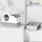 Enclosed Cat Litter Box with 2 Mats, Stainless Steel, ABS and PP, 60.5x40.5x42 cm, White and Silver
