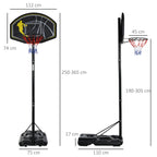 Height-Adjustable Steel Basketball Hoop with Base 112 × 74 × 365cm