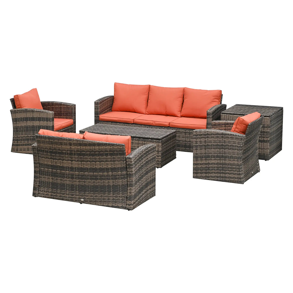 MANDOLINA | Brown 6 pcs Outdoor Rattan Furniture Set with orange cushions - Borge' Group Limited