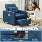 Folding Chair Bed with Adjustable Backrest and Cushion, Blue