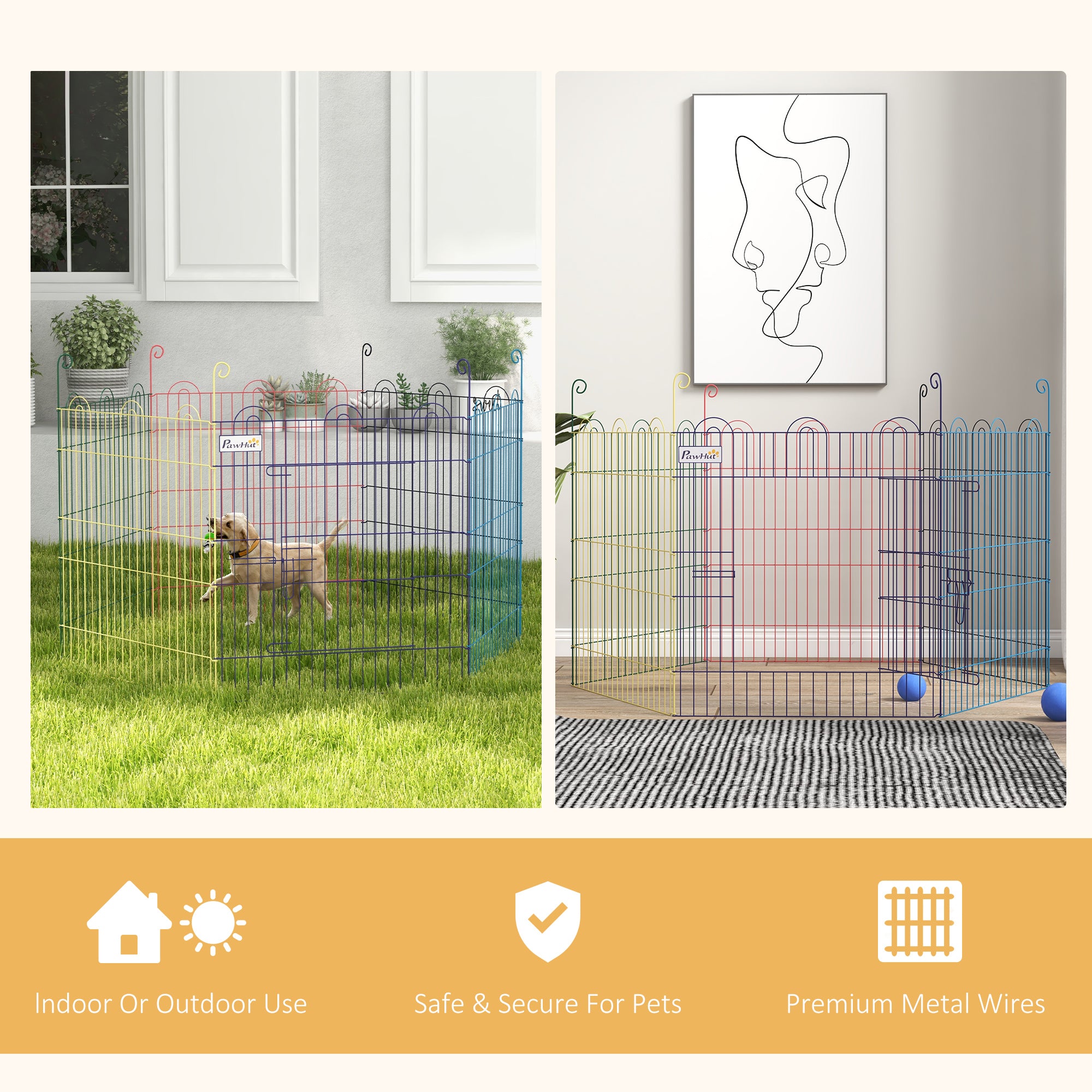 PawHut 6-Panel Metal Dog Gate with Snap Closure, Ø120x60 cm, Multicolour - Borgè